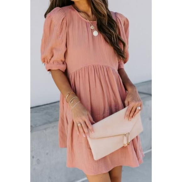 puff sleeve swing dress - mauve - Picture 3 of 3